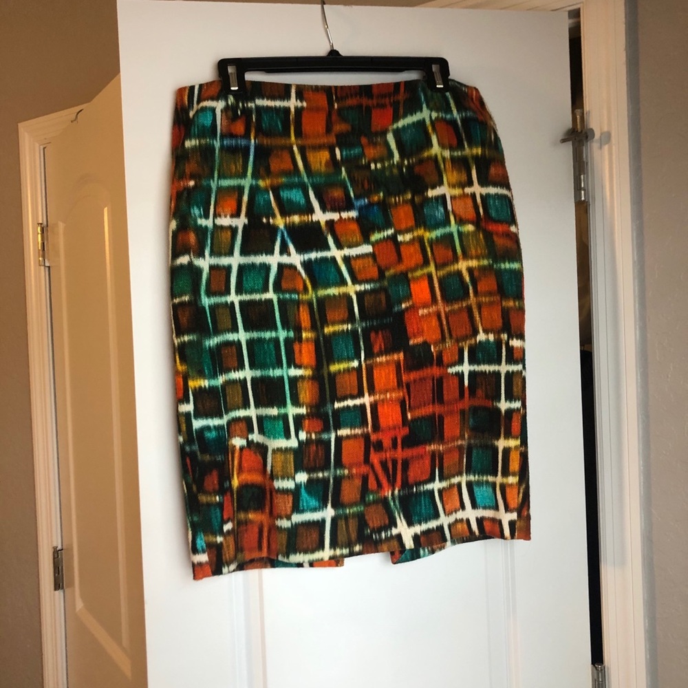 Lafayette 148 Green/Orange Print Pencil Skirt Sz 8